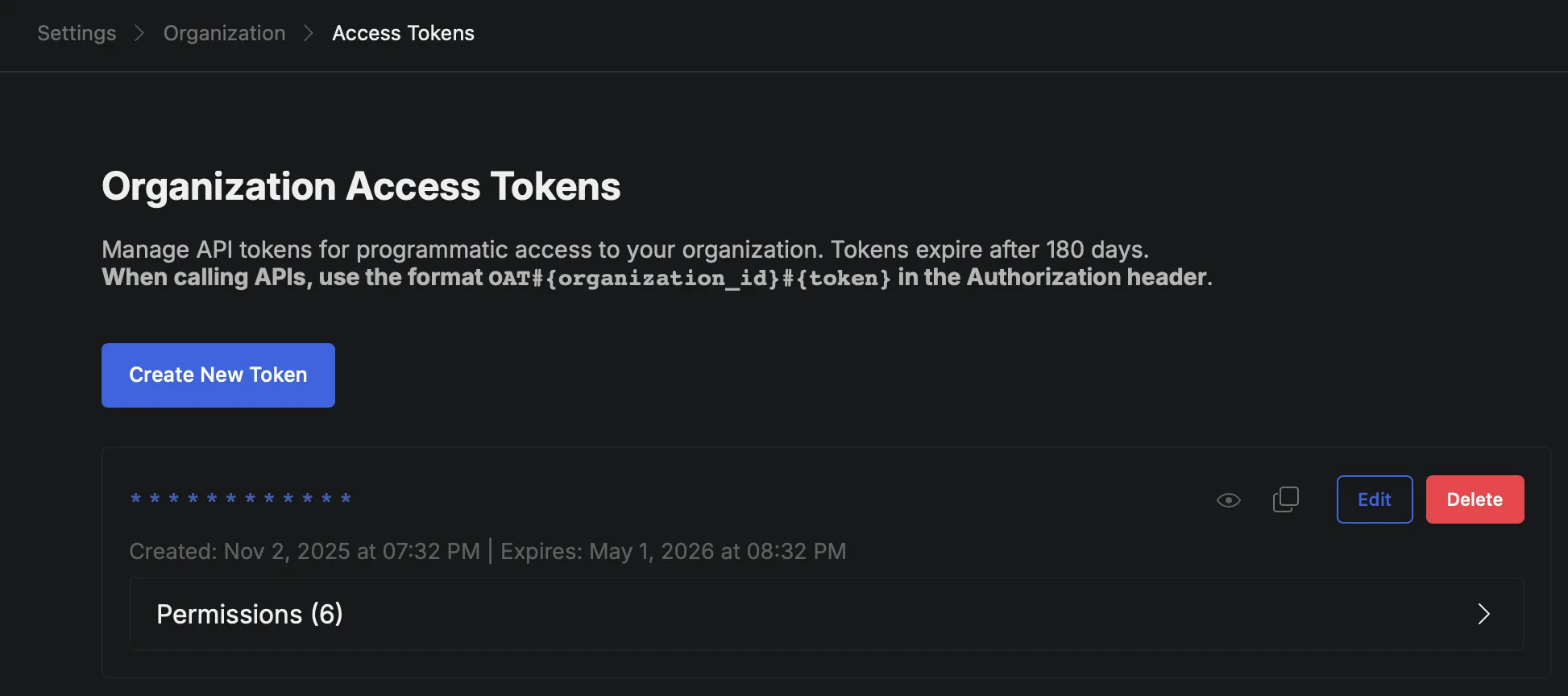 Organization Access Tokens as seen in the Phaset web application