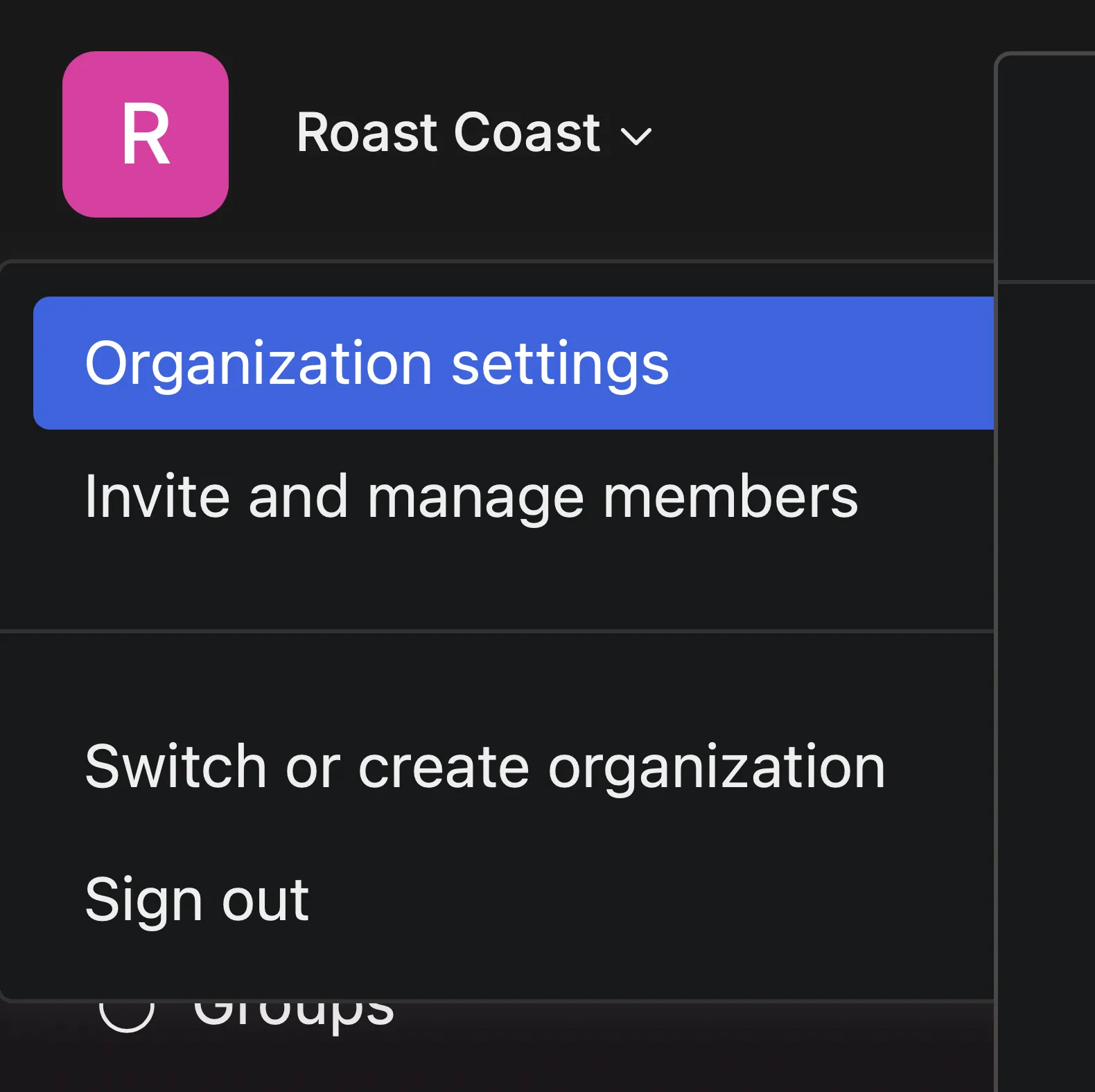 Settings menu