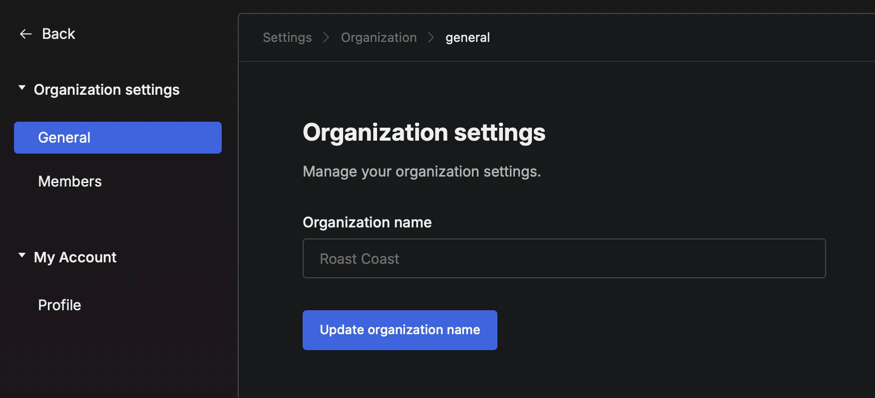 Settings for organization